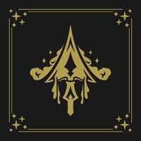 Sagittarius zodiac symbol sharp arrow golden elegant vintage card design with frame vector