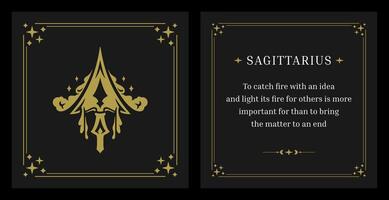 Sagittarius zodiac sharp arrow with stars horoscope symbol vintage card design template set vector