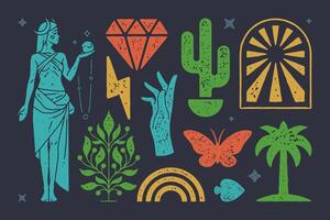 Statue of astral boho goddess holding planet in hand vector