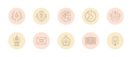 Set of icons and emblems for social media stories highlight covers in linear style illustration. vector