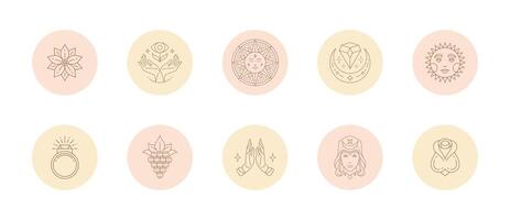 Set of icons and emblems for social media stories highlight covers in linear style illustration. vector