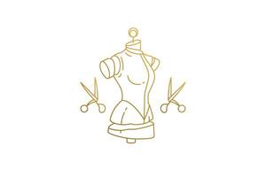 Mannequin and scissors silhouette linear illustration. vector