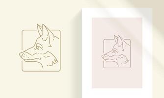 Fox head in square frame silhouette linear illustration. vector