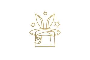 Rabbit ears in magic hat silhouette linear illustration. vector