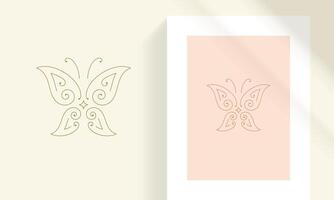 Delicate butterfly with ornamental wings line art style illustration vector
