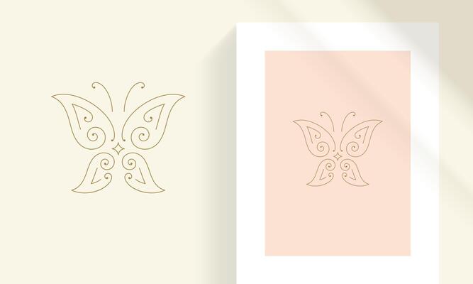 Delicate butterfly with ornamental wings line art style illustration