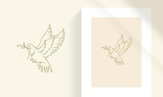 Flying pigeon bird with branch as symbol of peace line art style illustration vector