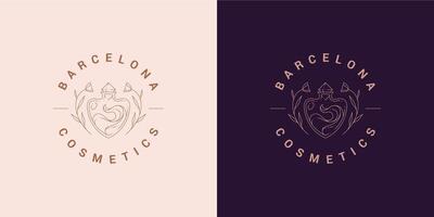 Flowers with bottle logo emblem design template illustration in minimal line art style vector