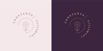 Abstract blooming flower logo emblem design template illustration in minimal line art style vector