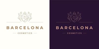 Flowers with bottle logo emblem design template illustration in minimal line art style vector
