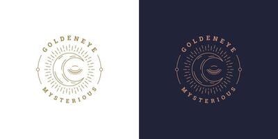 Shining moon crescent with closed eye logo template linear illustration vector