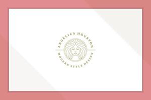 Linear style emblem of female head in circle line style vector