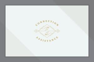 Outline emblem of hands reaching in rhombus line style vector