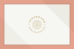 Outline logo of tree in circle line style vector