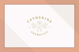 Outline emblem of crossed hands with lotus line style vector