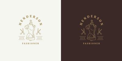 Mannequin and scissors logo template linear illustration vector