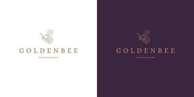Golden wasp with wings logo template linear illustration vector