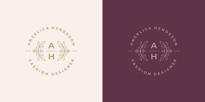 Elegant flowers and leaves logo template linear illustration vector