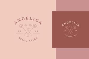 Simple illustration of linear emblem template with elegant crossed female hands line style vector