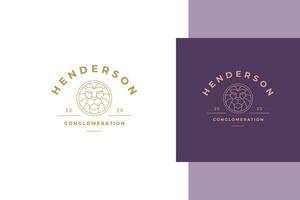 Simple illustration of elegant outline emblem template with geometric lion head line style vector