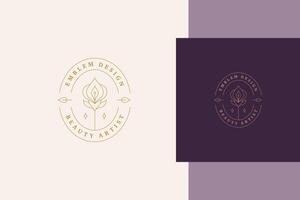 Minimal illustration of linear style logo template with elegant orchid in oval frame line style vector