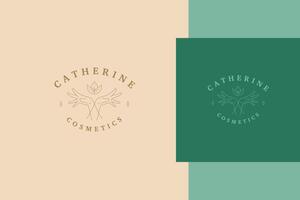 Outline emblem of crossed hands with lotus line style vector