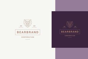 Minimal geometric illustration linear style emblem template of aggressive roaring predator bear head vector