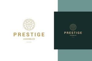Simple illustration of elegant outline emblem template with geometric lion head line style vector