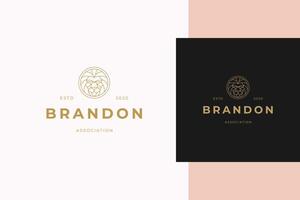 Simple illustration of elegant outline emblem template with geometric lion head line style vector