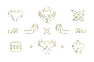line elegant decoration design elements set - female gesture hands illustrations minimal linear style vector