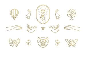 line elegant decoration design elements set - bear head and gesture hands illustrations minimal linear style vector