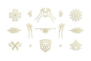 line elegant decoration design elements set - lion head and gesture hands illustrations minimal linear style vector