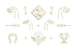 line elegant decoration design elements set - female gesture hands illustrations minimal linear style vector