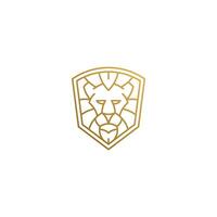 Outline emblem of geometric lion head in shield hand drawn with thin lines vector
