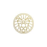 Outline emblem of geometric lion head in circle hand drawn with thin lines vector