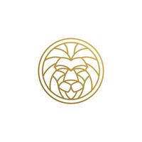 Outline emblem of geometric lion head in circle hand drawn with thin lines vector