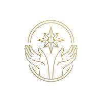 design of hands with star in frame hand drawn with thin lines vector