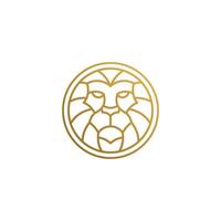 Outline emblem of geometric lion head in circle hand drawn with thin lines vector