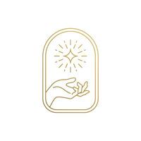 design of hand with star in frame hand drawn with thin lines vector