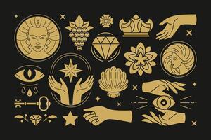 Esoteric magic and witch design elements set with female hands gestures. vector