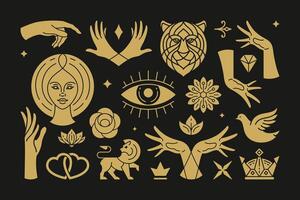 Magic and mystic design elements set with female hands gestures. vector