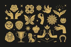 Esoteric magic and witch design elements set with female hands gestures. vector