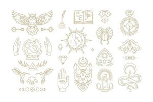 Esoteric and mystic linear symbols set illustrations. vector
