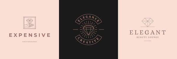 Diamond logos templates set linear illustration. vector