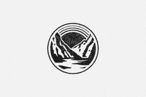 Silhouette of mountain range and ravine as symbol nature exploration hand drawn stamp effect illustration. vector