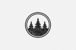 Spruce trees depicted inside circle isolated on white background hand drawn stamp effect illustration vector