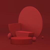 Red 3d showcase geometric display mock up for cosmetic product show realistic vector