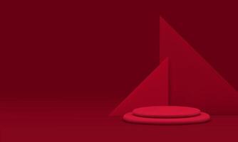 Red 3d cylinder podium pedestal with triangle wall background realistic illustration vector