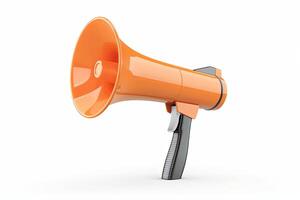 3D megaphone icon on white background for announcements photo
