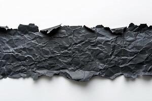 Black torn paper against white background for banner design. Creative concept. photo